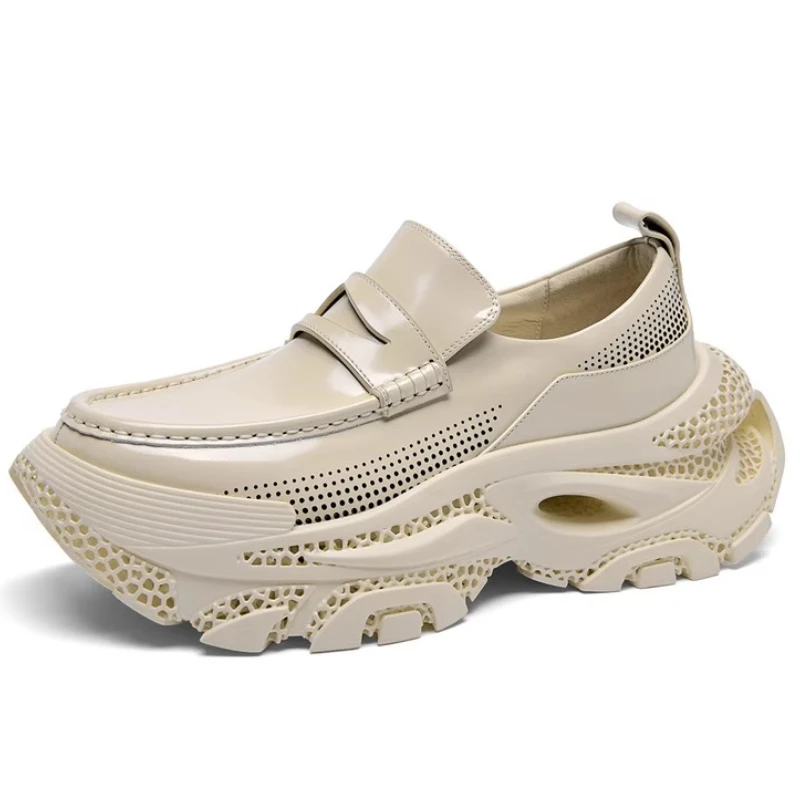 3D Printed Soles Daddy Shoes for Men's Height Increasing Shoes Summer Thick Soled Breathable Light Luxury Casual Sports Loafers