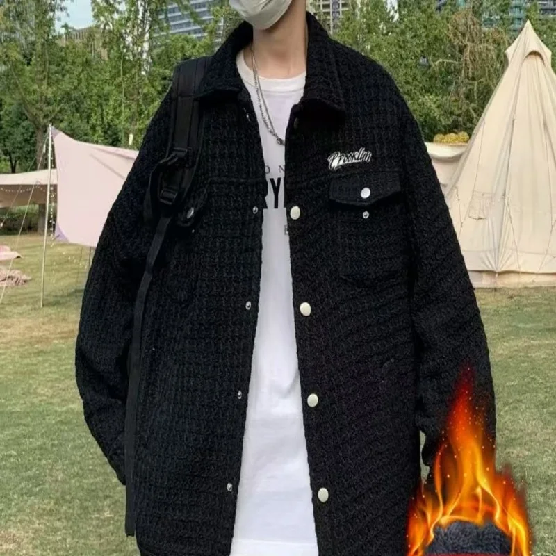 

Мужская повседневная джинсовая куртка из вельвета, новая модель осень-зима, свободный крой оверсайз, черная