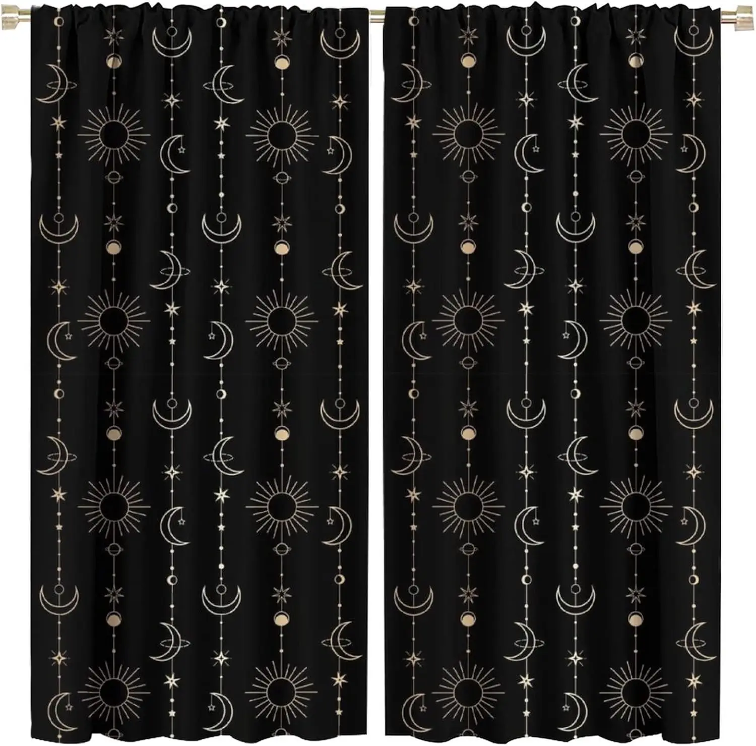 Star Moon Sun Curtains Mystery Black Gold Color Divination Style Bedroom Living Room Children's Room Decor Rod Pocket Blackout