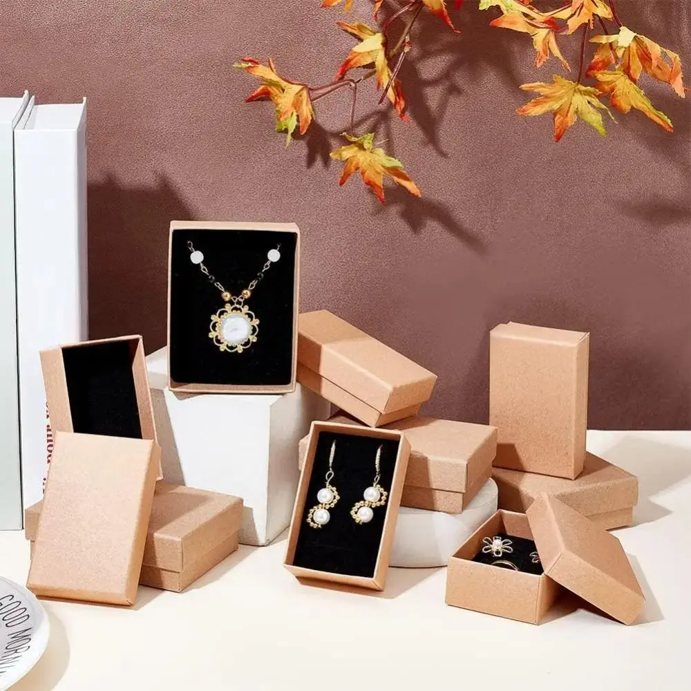 

5PCS Retro Jewelry Box Kraft with Sponge Inside Gift Cardboard Boxes Ring Necklace Earring Gift Packaging Jewelry Storage Cases