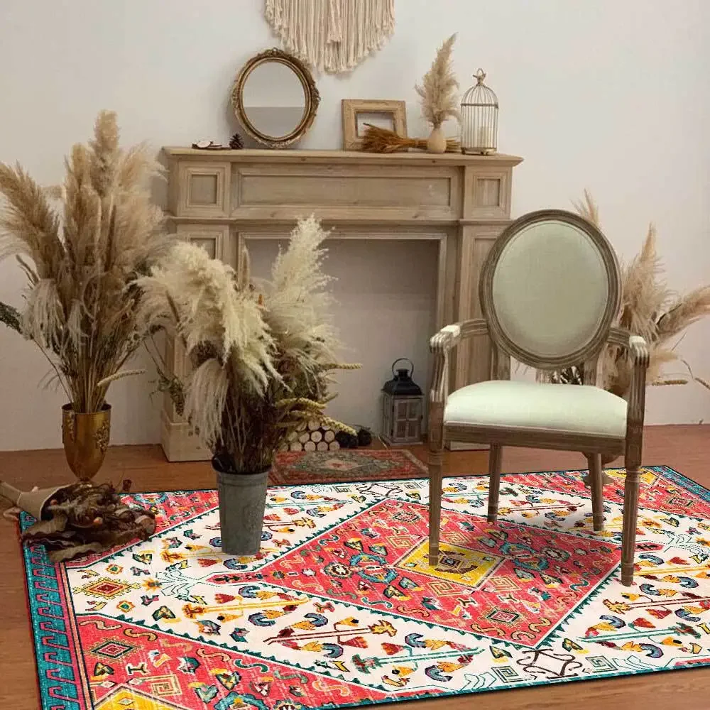 Turkish carpet ethnic style Geometric print Non-Slip Floor Mat Home living room Bedroom washable bedside area Rug decor door mat
