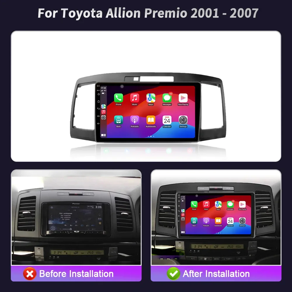 Wireless Bluetooth Carplay Stereo Screen Car Radio Multimedia Navigation WIFI Android 14 For Toyota Allion Premio 2001-2007