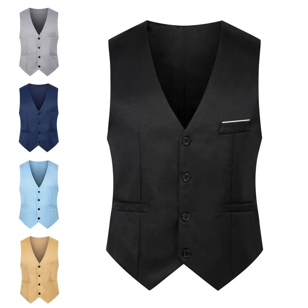 Great Suit Classic Pure Color Gentle Sleeveless Spring Vest  Men Waistcoat Slim Fit