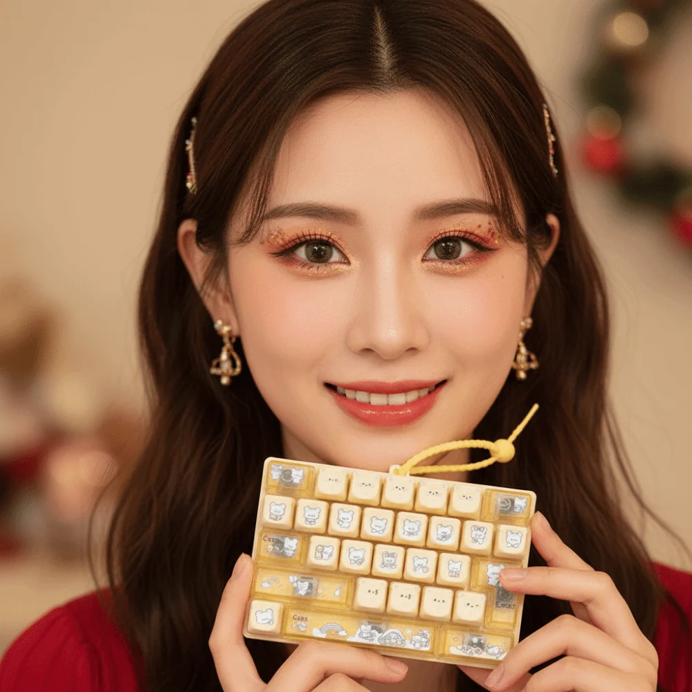 26 Mechanical Keys Keyboard Fidget Compact Size Cartoon Bear Mini Mechanical Keypad Durable Plastic Lightweight