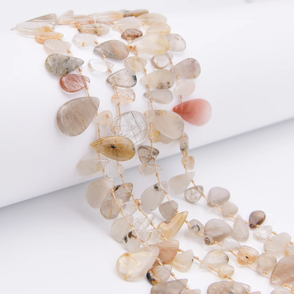 APDGG Natural Mix Color Golden Rutilated Quartz Top Drilled Teardrop Pendant Loose Beads 15.5'' Strand Jewelry Making DIY