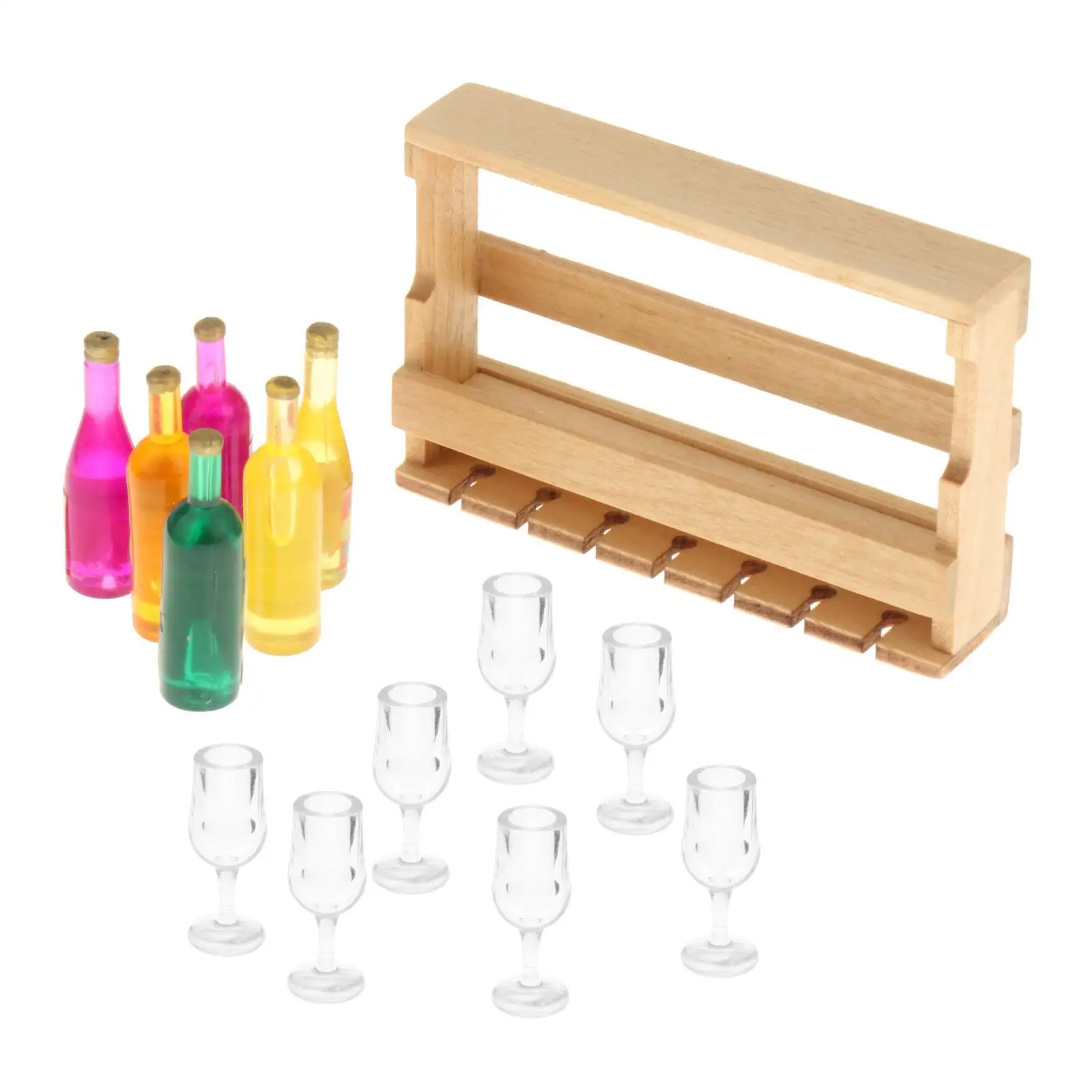 14 peças rack de vinho para casa de bonecas escala 1:12 com garrafas e copo de vidro móveis de brinquedos