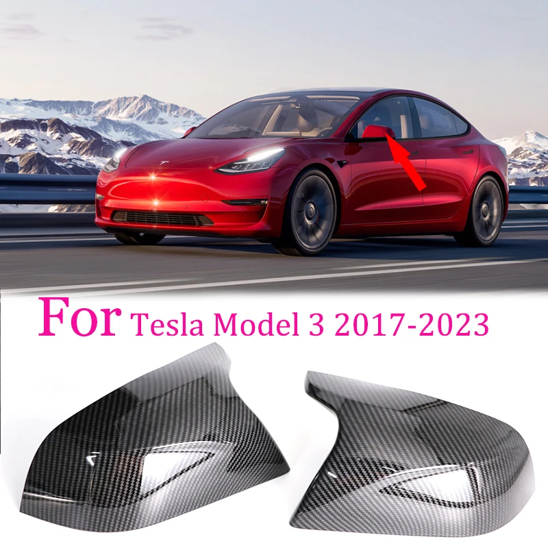 

M Style Rear View Side Mirror Cover Caps For Tesla Model 3 2017 2018 2019 2020 2021 Carbon Fiber Pattern Gloss Black