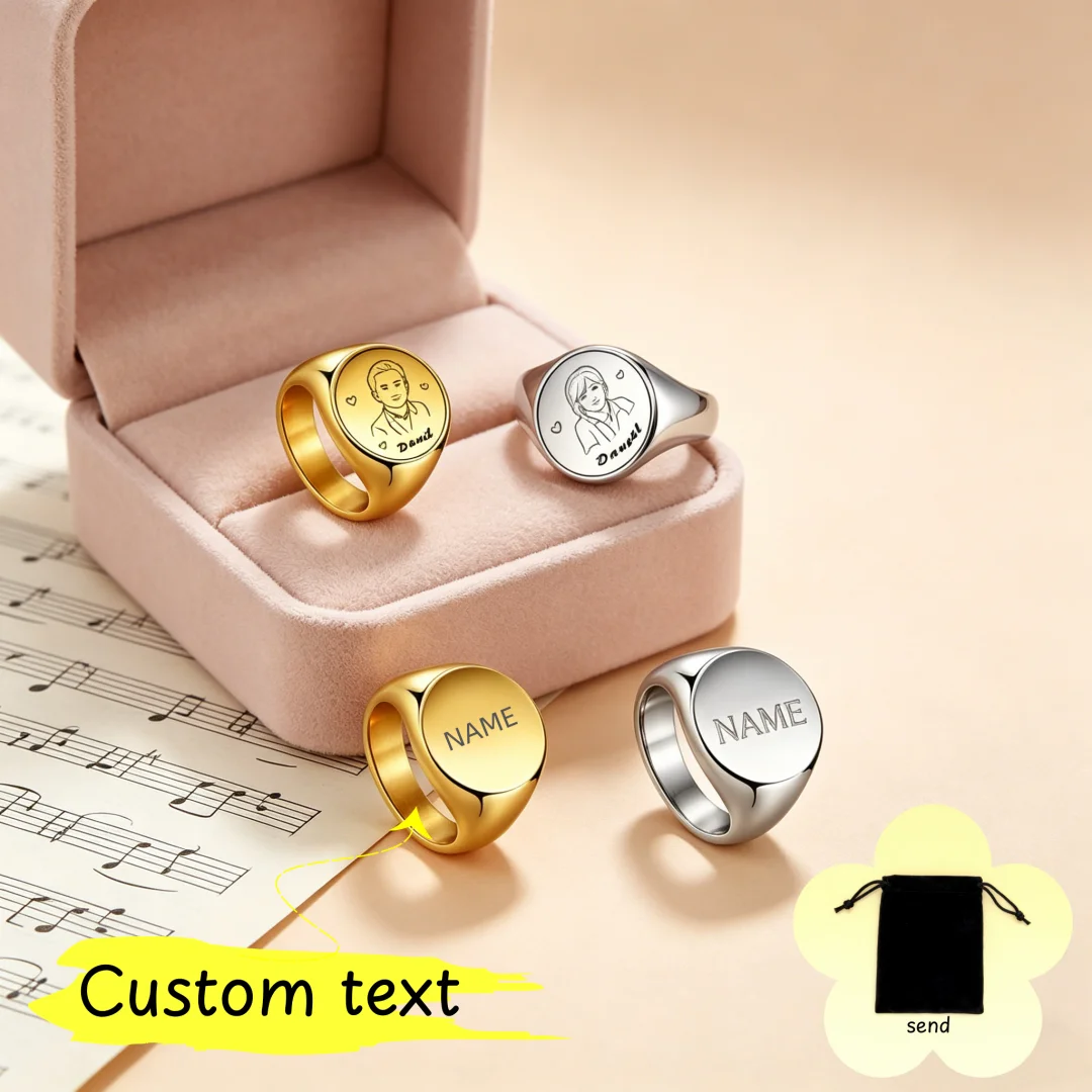 Customized Portrait Photo Ring Stainless Steel Personalized Stainless Steel Carving Photo Ring Family Birthday Gift