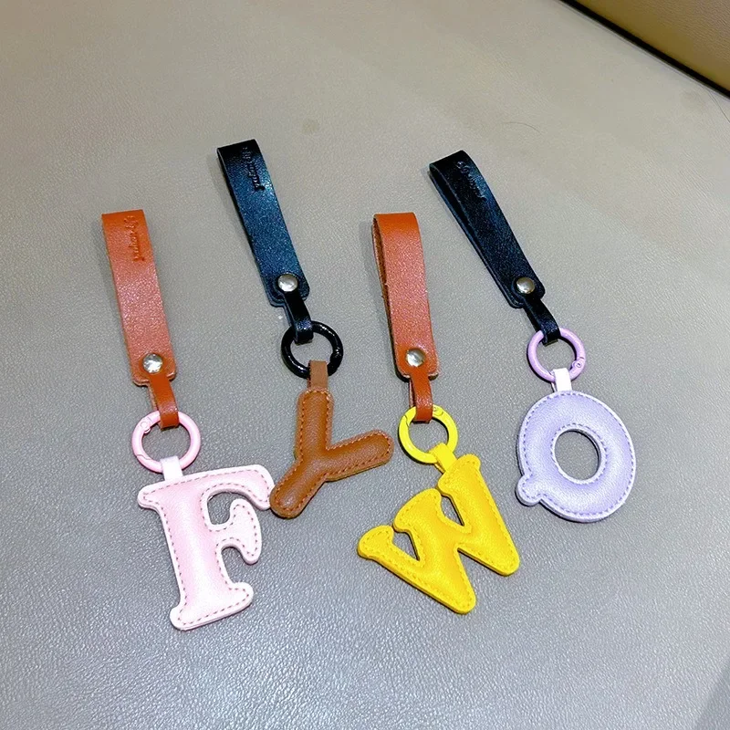 Hot Selling A To Z Letters Leather Keychain Bag Phone Key Chain Holder Characters Keyring Alphabet Car Luggage Pendant Gift