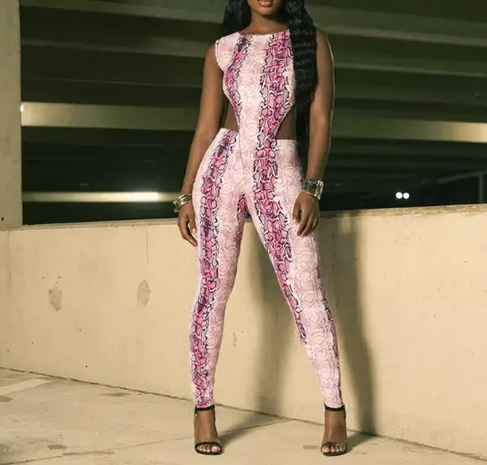 Fashionable Snake Print Inverted Triangle Sleeveless Jumpsuit and Tight Pants Set for Summer Women's Personality 2-Piece Set