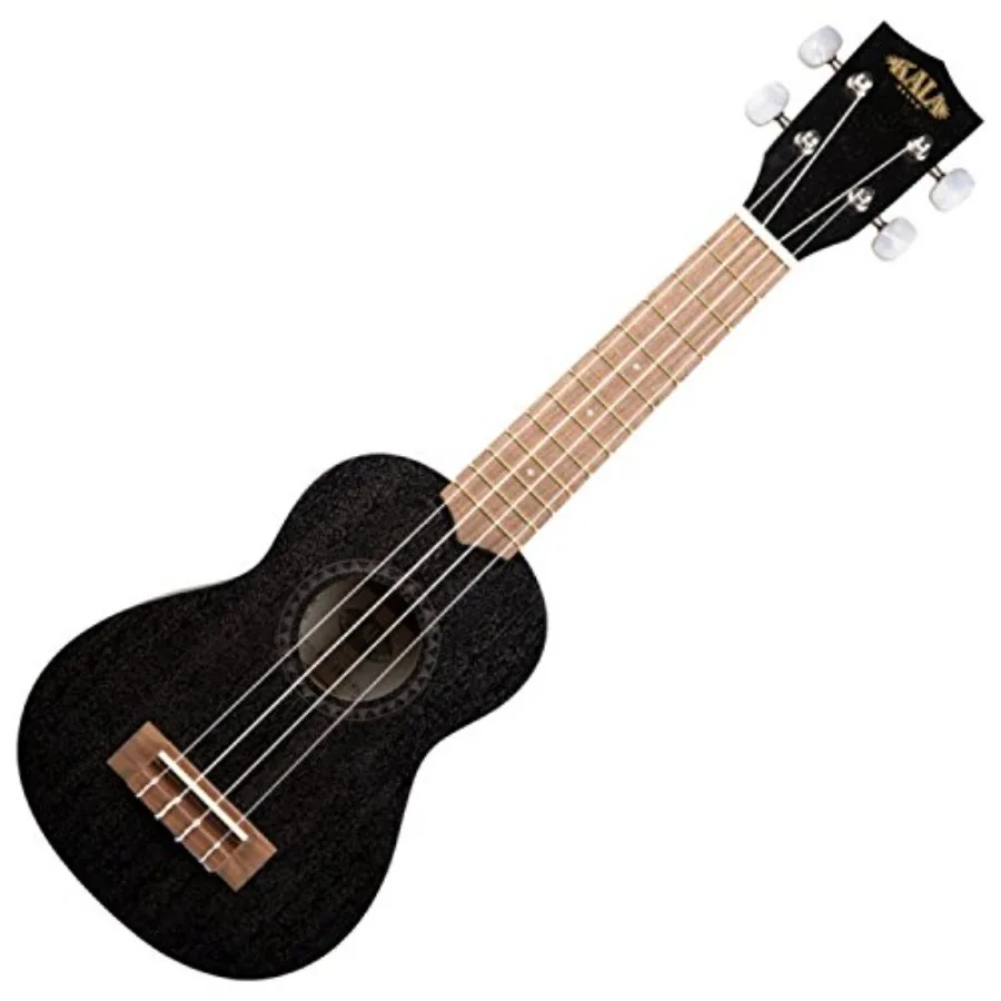 Satin Mahogany Soprano Ukulele for beginners and performers, black finish, smooth satin texture enhances playability and visual