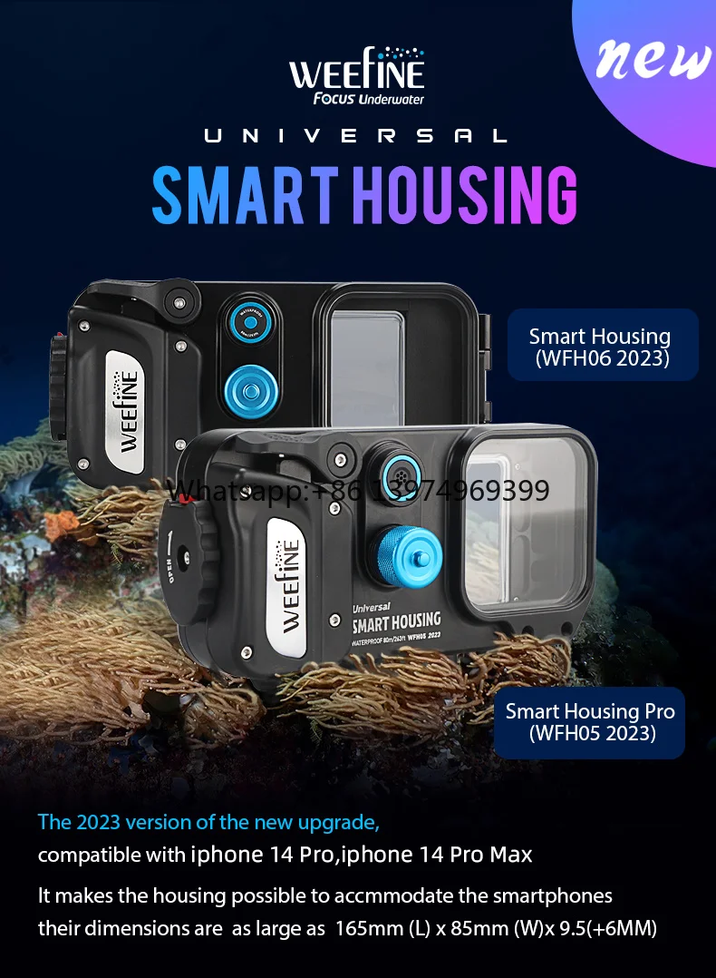 WEEFINE New WFH05 Smart Housing With Depth Sensor  for Iphone14 Pro  Cell Phone Underwater Cover With  Vacuum Sealing System New
