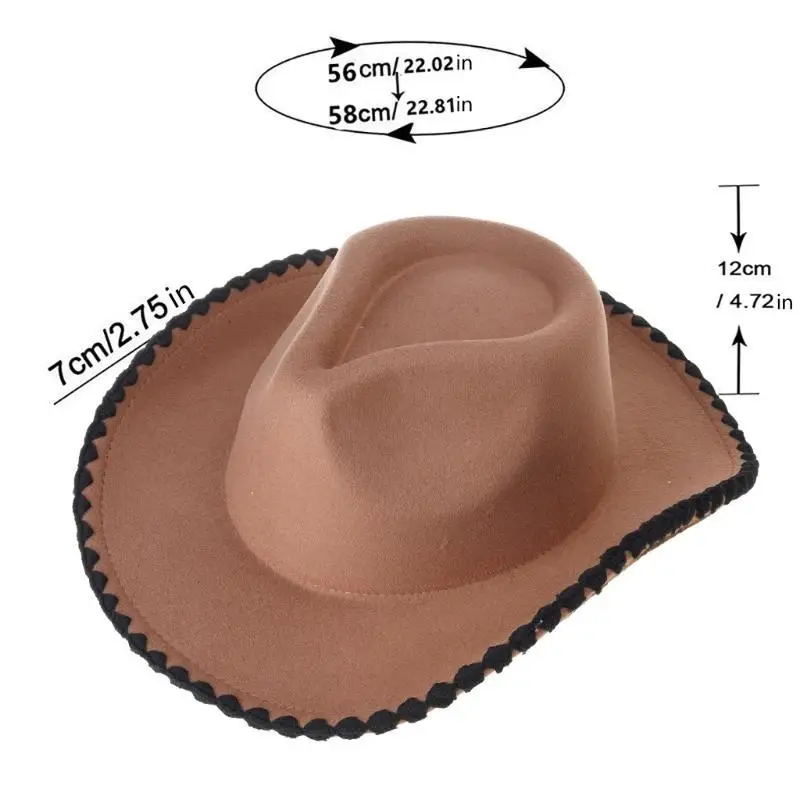 39BB فيدوراس قبعة رعاة البقر سوداء واسعة الحواف فستان قبعة رعاة البقر مفاجأة هدية لصديقها الأب العم قبعة عادية #6