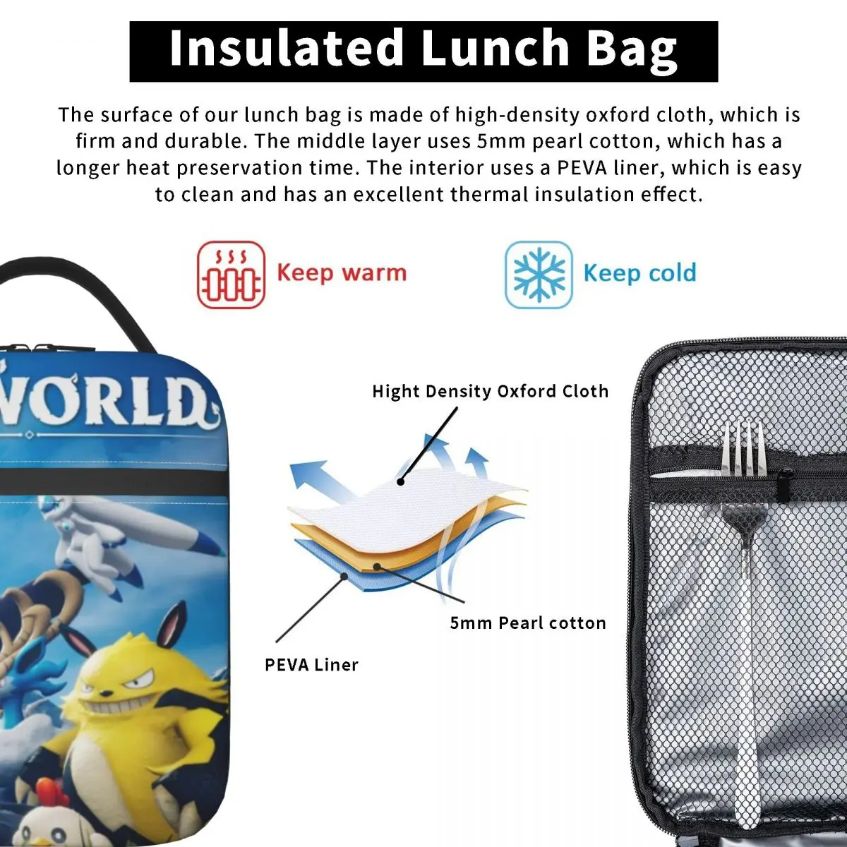 Palworld Action-adventure Game Product Insulated Lunch Bag For Work Funny Character Food Box Portable Thermal Cooler Lunch Boxes