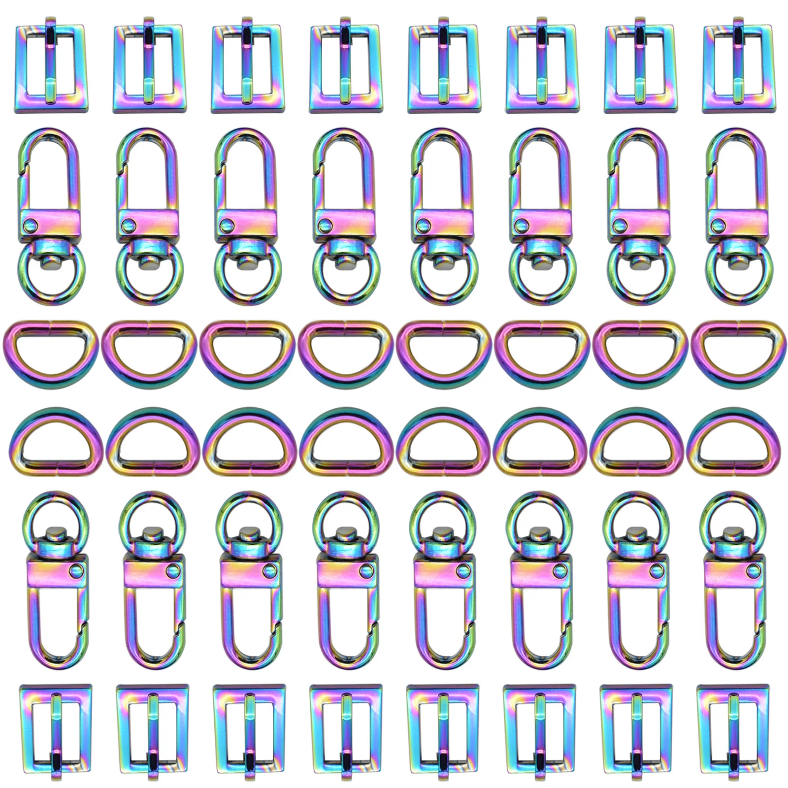 10mm Rainbow Swivel Hook Claw D-Ring Belt Buckle Kit Metal Mini Adjustor Slide For Webbing Belt Dog Collar Bag DIY Hardware