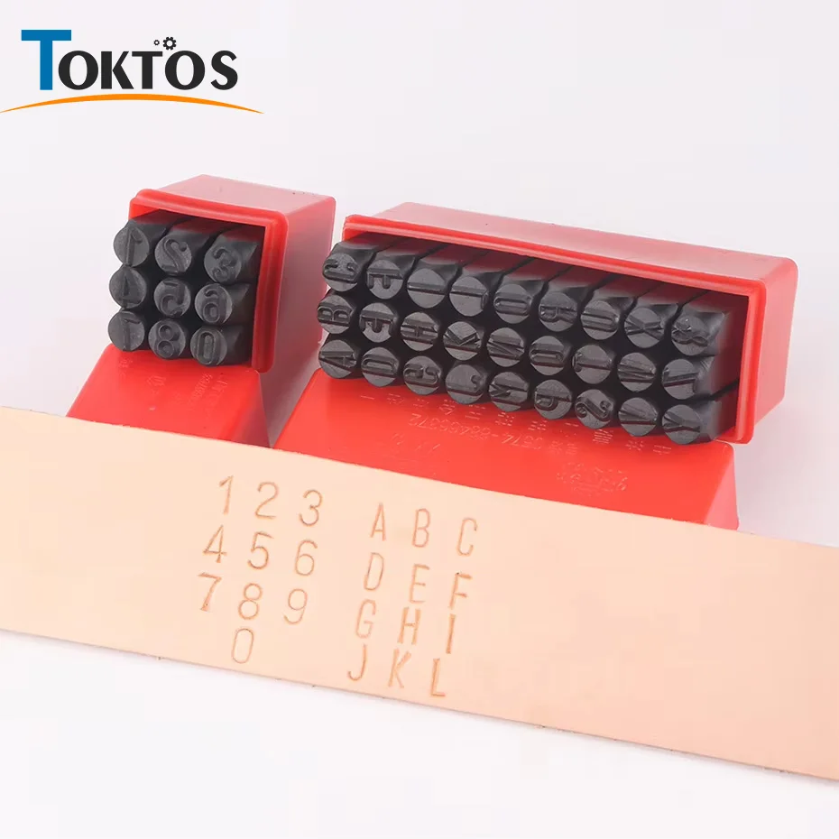 TOKTOS 36PCS A-Z 0-9 Steel Stamp Set Hardened Metal Letter Number Punch Kit for Jewelry Leather Wood DIY Engraving