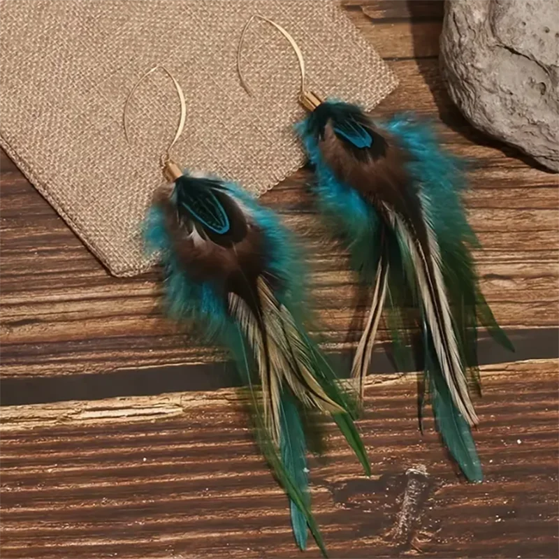 Chic Boho-Style Feather Dangle Earrings Zinc Alloy - Perfect Gift for Stylish Occasions & Memorial Souvenirs