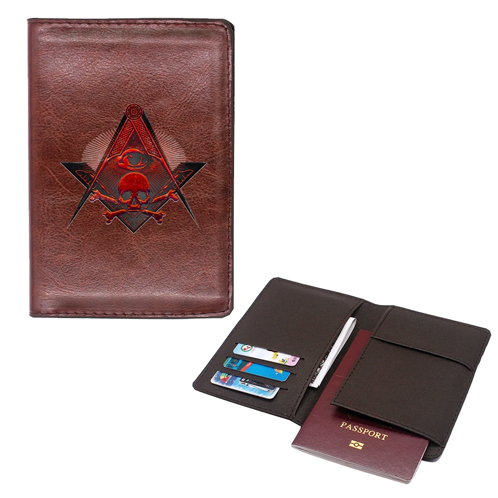 New Arrival Masonic skull eye classic passport Cover Men Women Leather Slim ID Card Travel Holder Pocket Wallet Purse Money Case