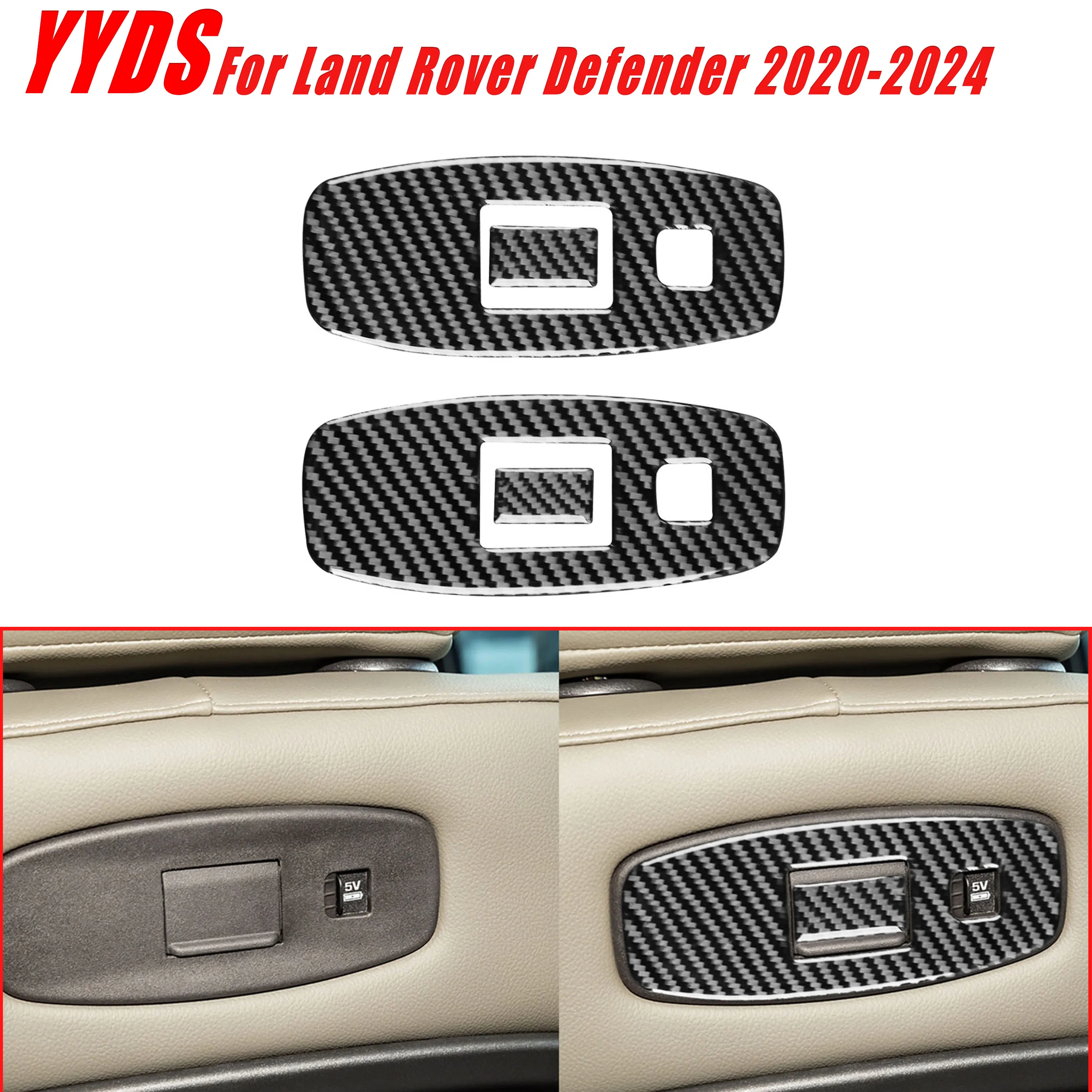 For Land Rover Defender 2020-2024 Real Soft Carbon Fiber Car Interior Front Seat Backrest USB Charging Port Frame Cover 4Pcs
