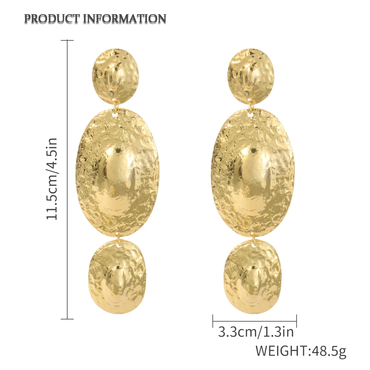 Vedawas golden/silvery Retro concave-convex texture oval alloy earrings，Exaggerated banquet wedding lady accessories