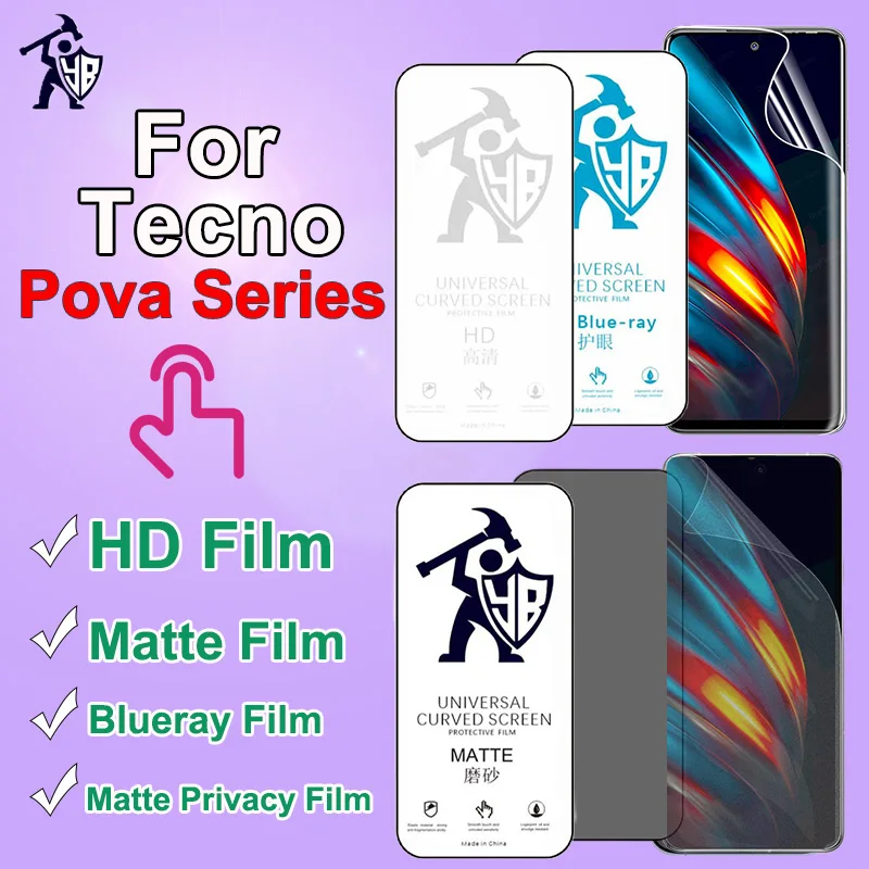 HD Matte Screen Protector For Tecno Pova Neo 2 3 4 5G HD Hydrogel Film For Tecno Shark 10 9 8 7 6 Pro Full Cover Membranes TPU