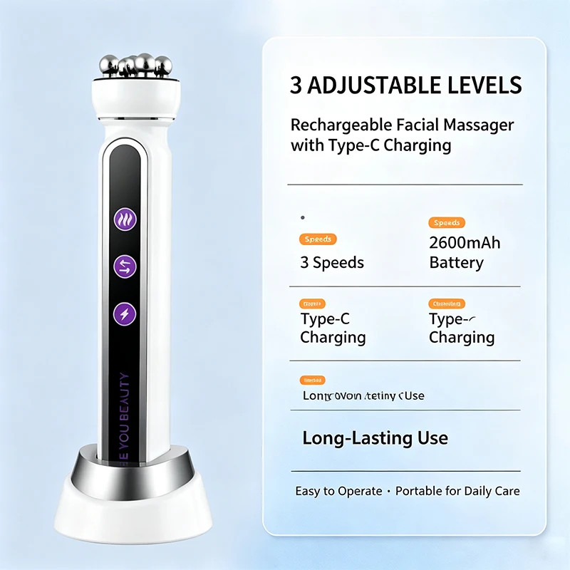 Facial Heating 360 Rotator Device 3 Gear Adjustment EMS LED Phototherapy Boost Collagen Brighten Dull Skin For Face Neck Care