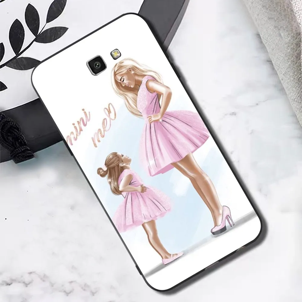 Black Brown Hair Baby Mom daughter Girl Son Dad Phone Case For Samsung S 9 10 20 21 22 23 30 23plus lite Ultra FE S10lite Fundas