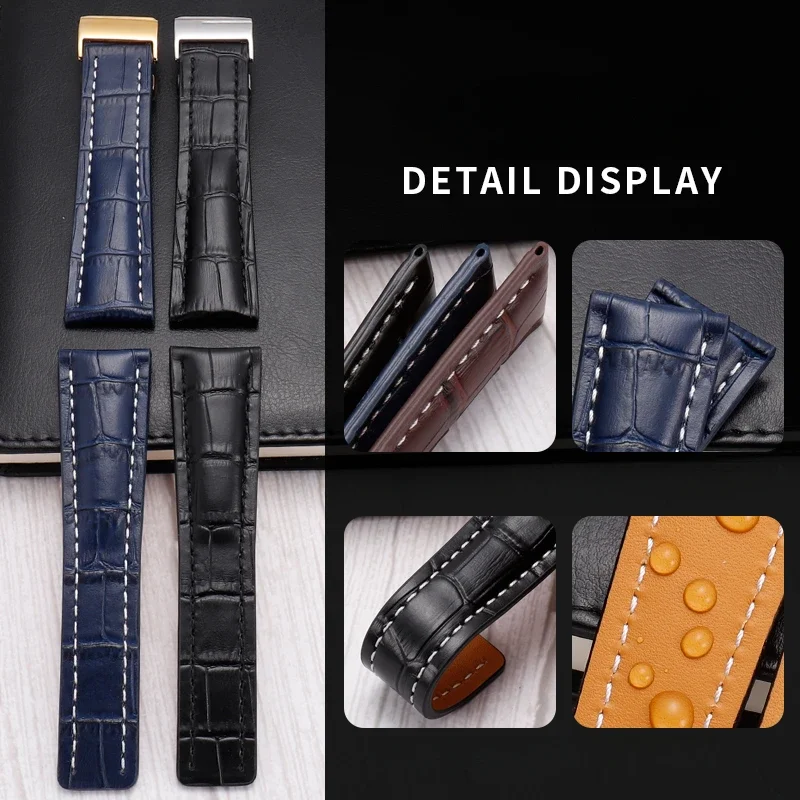 For Breitling Genuine Leather Men\'s Blackbird Reconnaissance Aircraft Avengers Challenger Waterproof Cowhide 22mm Watchbands