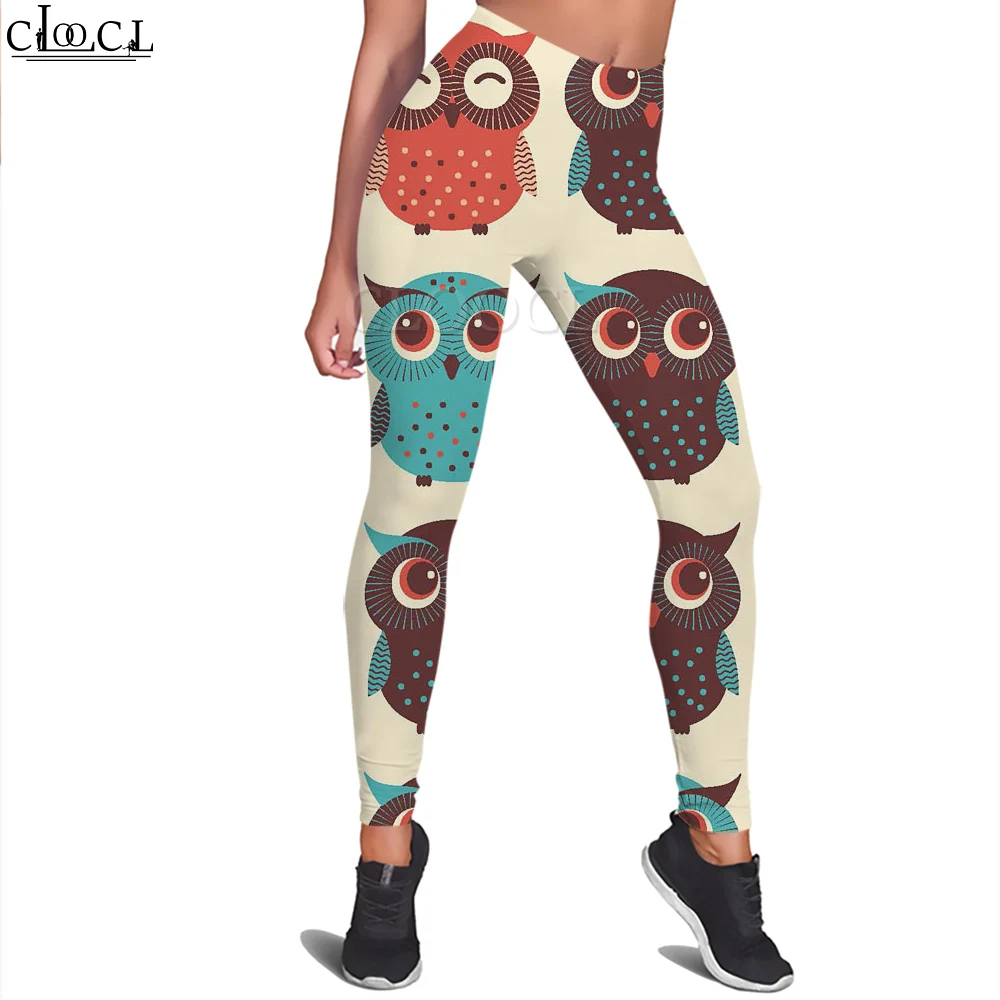 CLOOCL – Legging imprimé 3D pour femmes, pantalon élastique, doux et Slim, avec motifs de hibou, dessin animé, entraînement de gymnastique, Yoga, nouvelle mode