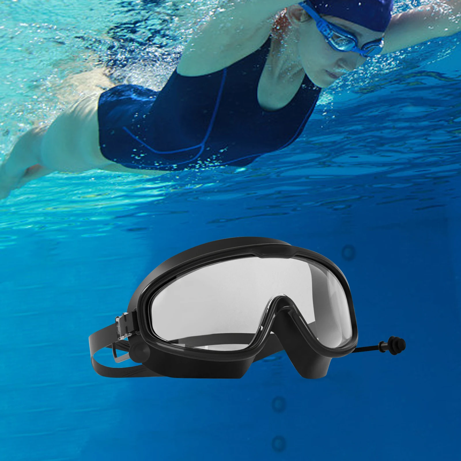 1 Stück Silikon Schwimm brille Schwimm brille verstellbare große Tauch brille für Erwachsene mit Ohr stöpsel wasserdichte Brille