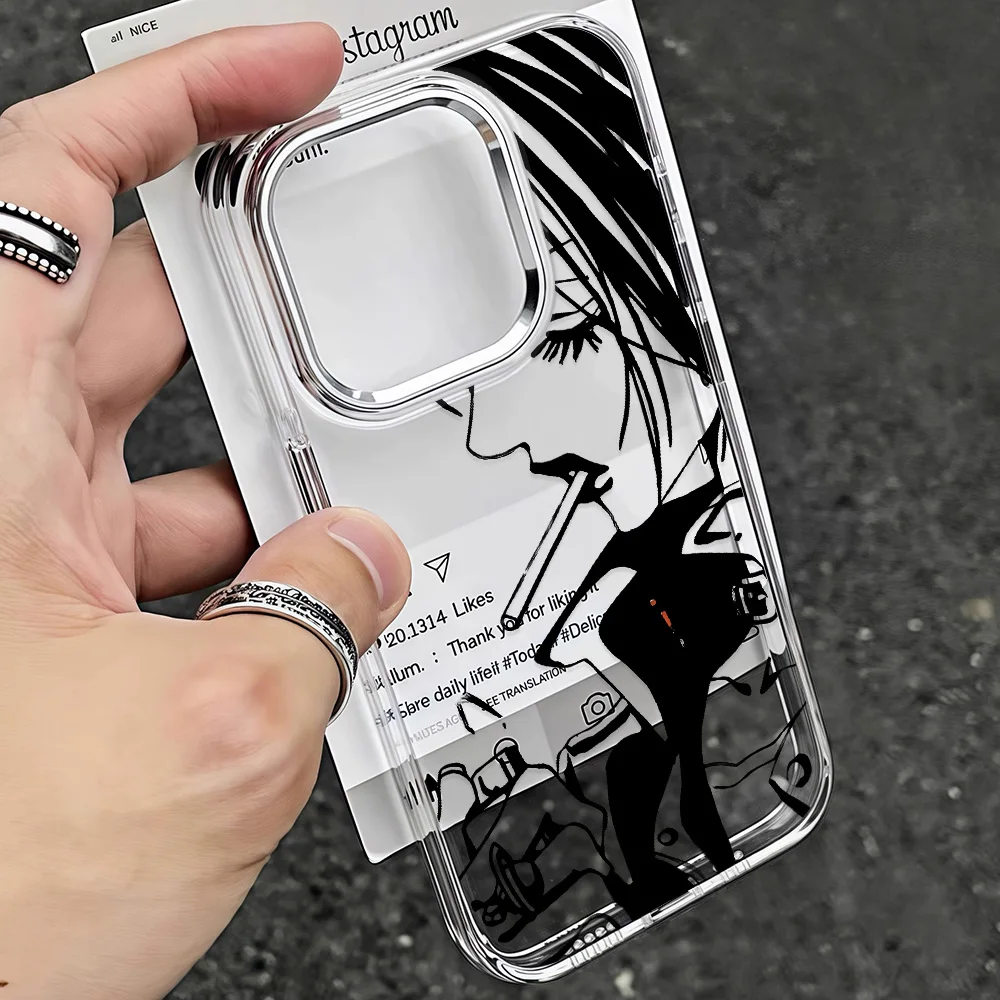 أنيمي كول نانا أوساكي خط جراب هاتف آيفون 17 16e 16 15 14 13 12 11 Mini Pro Max X XR 8 7 Air Plus غطاء ناعم شفاف