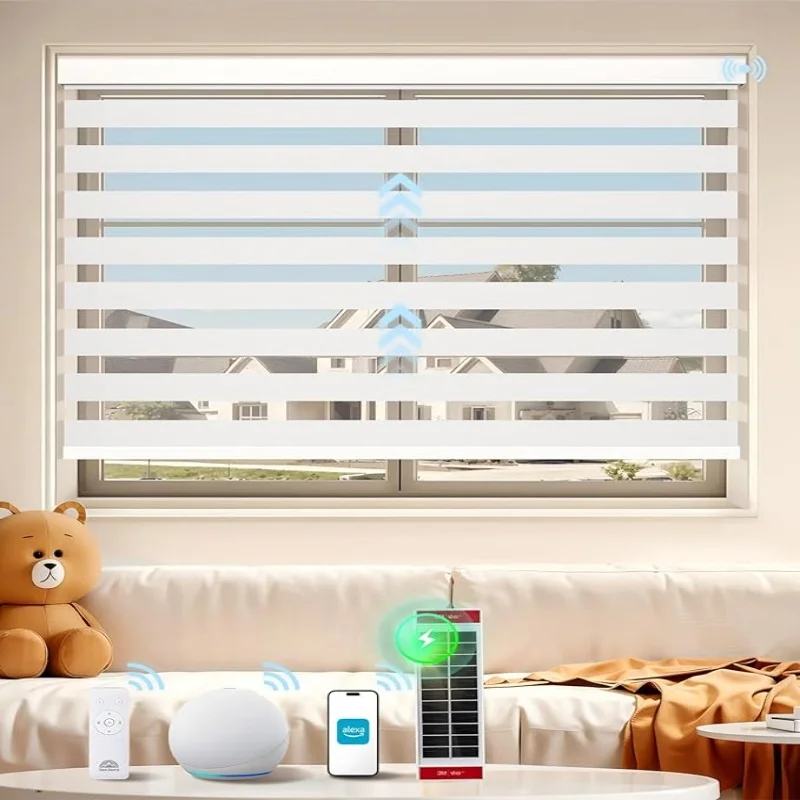 

Wholesale Price New Style Filter Class A fabric Double Layer Tuya Smart Connect Alexa Google Motorized Zebra Blinds For House