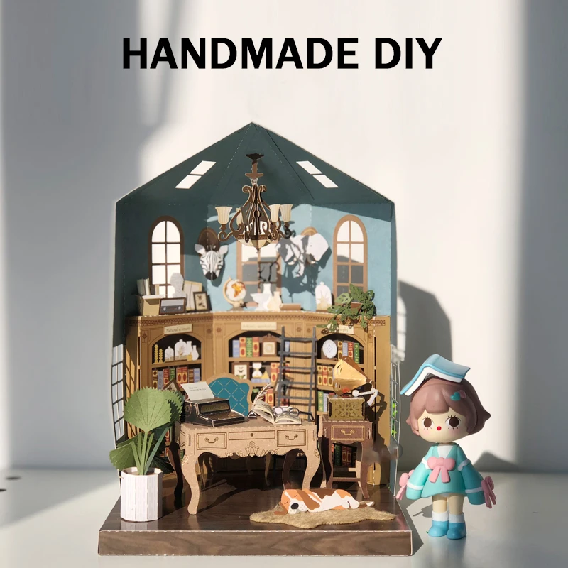 

DIY Paper Dollhouse Miniature Furniture Kit 3D Study Room Model Doll Houses Assemble Toy for Children Birthday Gifts Casa