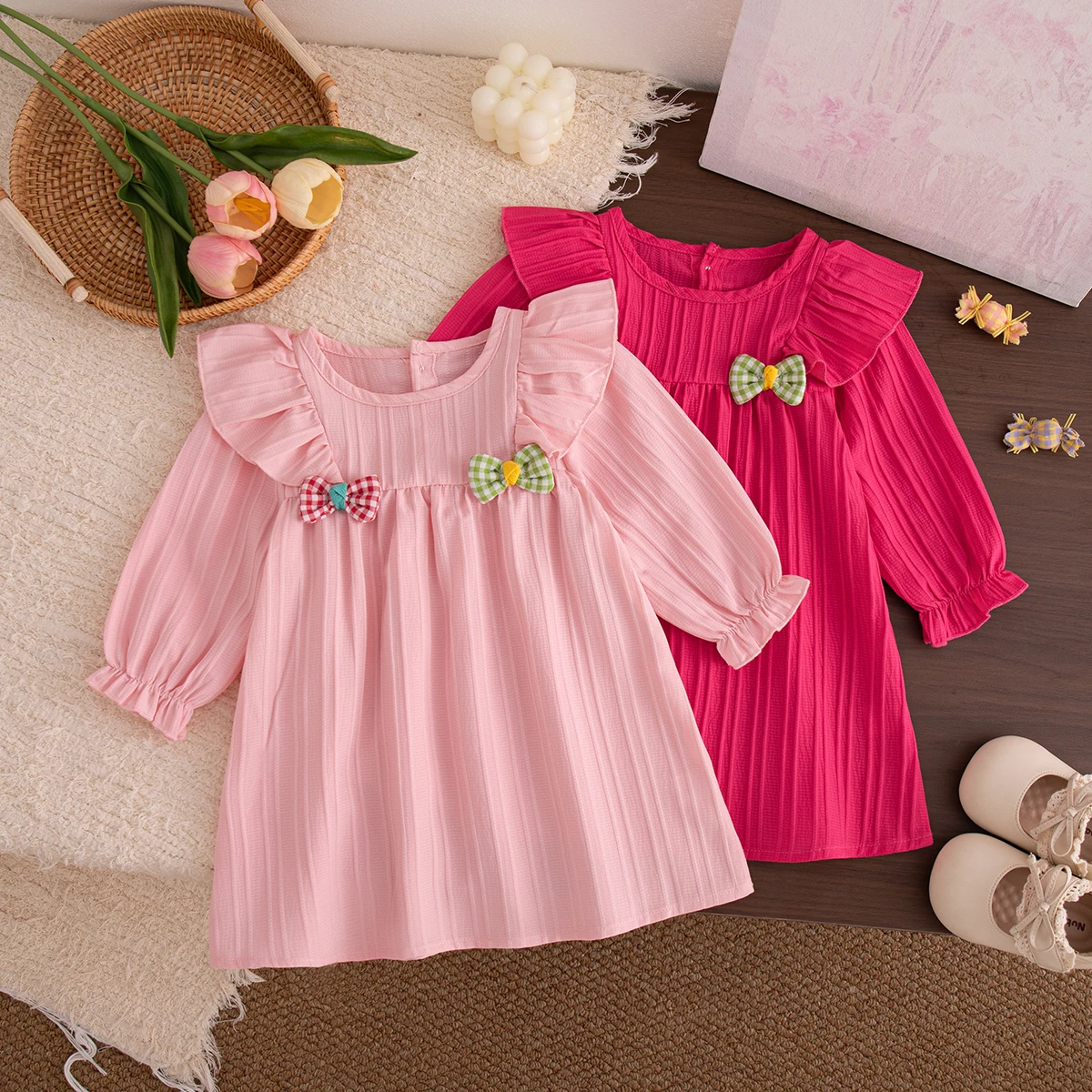 Autumn And Winter New Baby Girl Dress Long Sleeved Sweet Solid Color Girl's Daily Outdoor Vacation Dress Children's Clothing