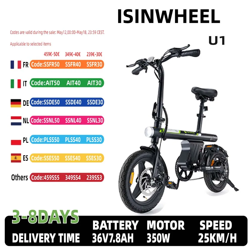 Isinwheel u1 erwachsenes Elektro fahrrad 250w Motor 36v 17.5ah Batterie Stadt Pendler Elektro