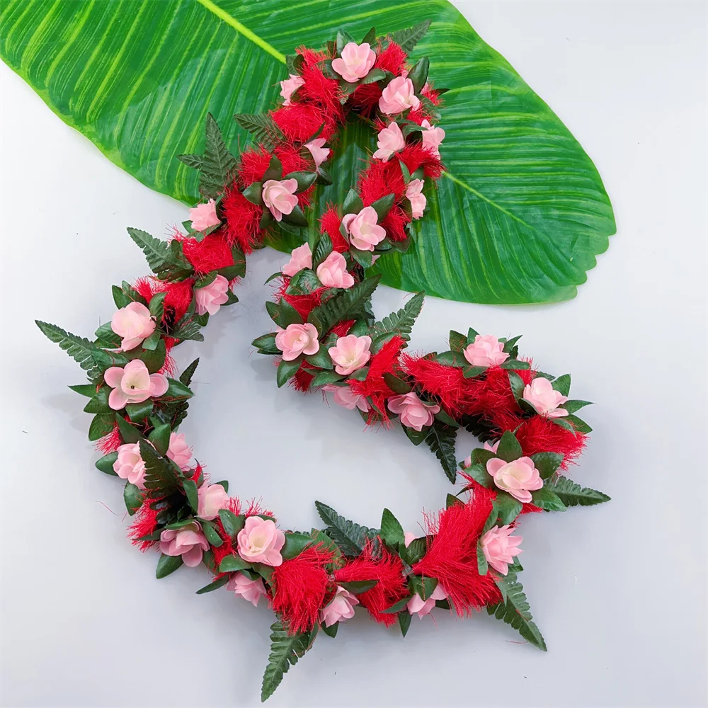 2024 Charming Lehua Rose Flowers Lei Hawaii Hula Dance Performance Wedding Party Decoration Favors Customize Graduation Gift