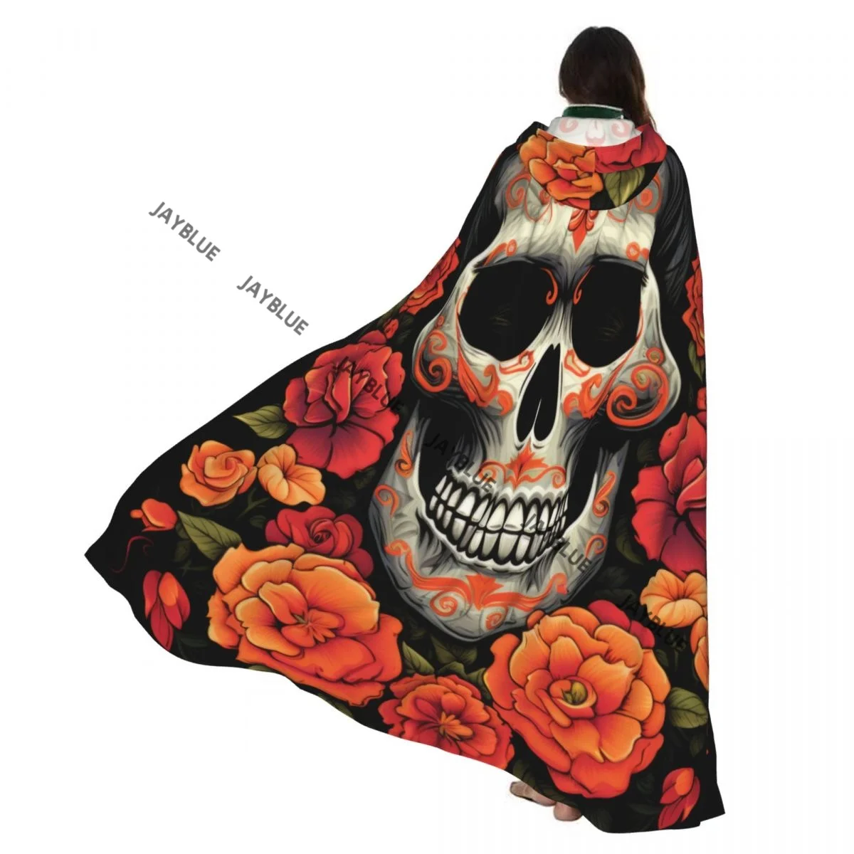 

Длинная накидка-плащ День мертвых с принтом черепа, плащ с капюшоном, пальто, осенние толстовки