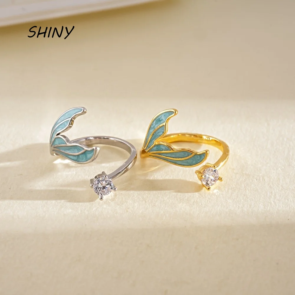Fishtail Zircon Fishtail Open Ring Easy Design Sense Y2K Classic Geometric Opening Ring Elegant Fashion Big Plain Ring Travel