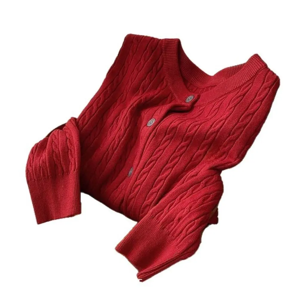 

Women's Old Money Style Retro round Neck Cardigan Pony Embroidered Twist Knitted Sweater Jacket High-End Early Spring Fashion