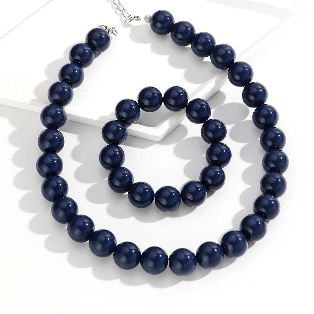 2 Teile/satz Boho Bunte Acryl Runde Perlen Halsband Halskette Armbänder Geometrische Harz Ball Perlen Party Schmuck Set für Frauen Neue – Detail 16