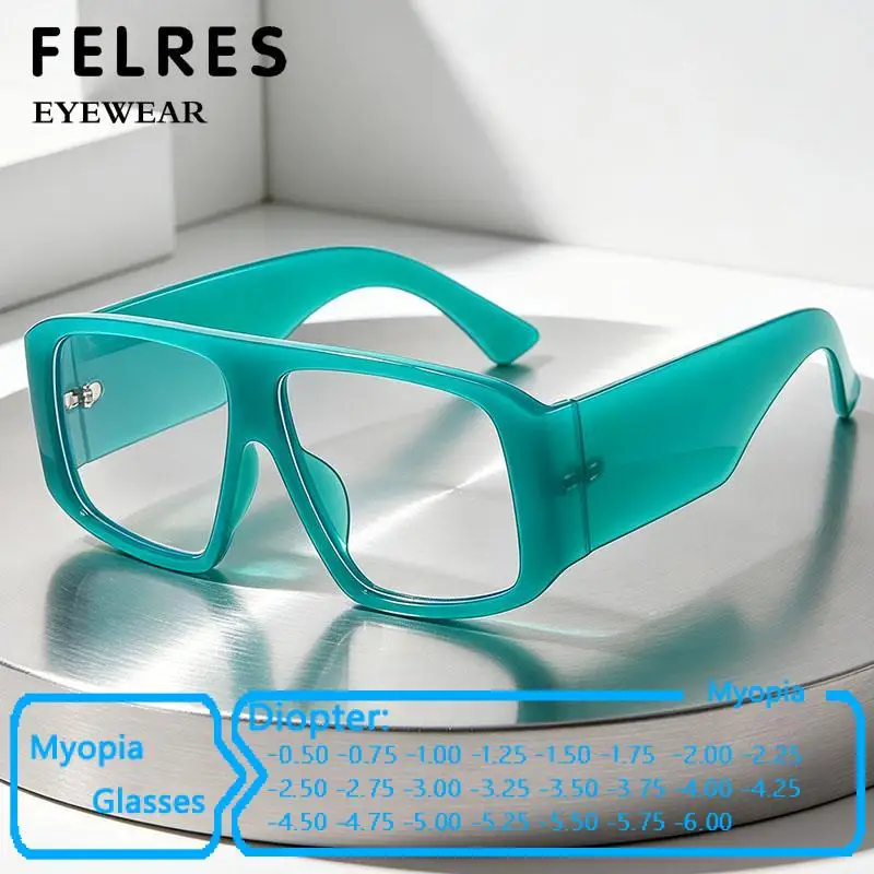 Large Frame Square Anti Blue Light Myopia Glasses Men Women Designer Hip Hop Clear Prescription Eyewear Negative Diopter