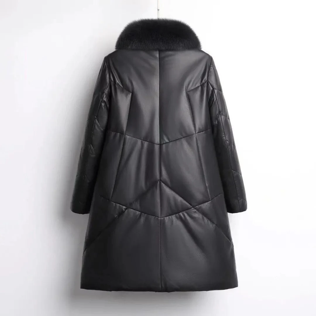Winter Long Faux Leather Jacket Women Down Cotton Coat Korean Loose Large Size Black Buffer Parkas Female Warm Leather Overcoat