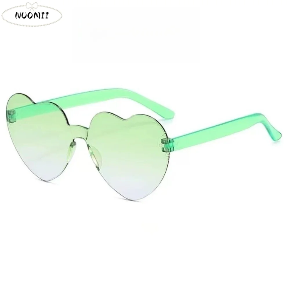 Fashion Love Heart Shape Sunglasses UV Protection Stylish Rimless Frame Shades Trendy Unique Colorful Gradient Sunglasses Summer