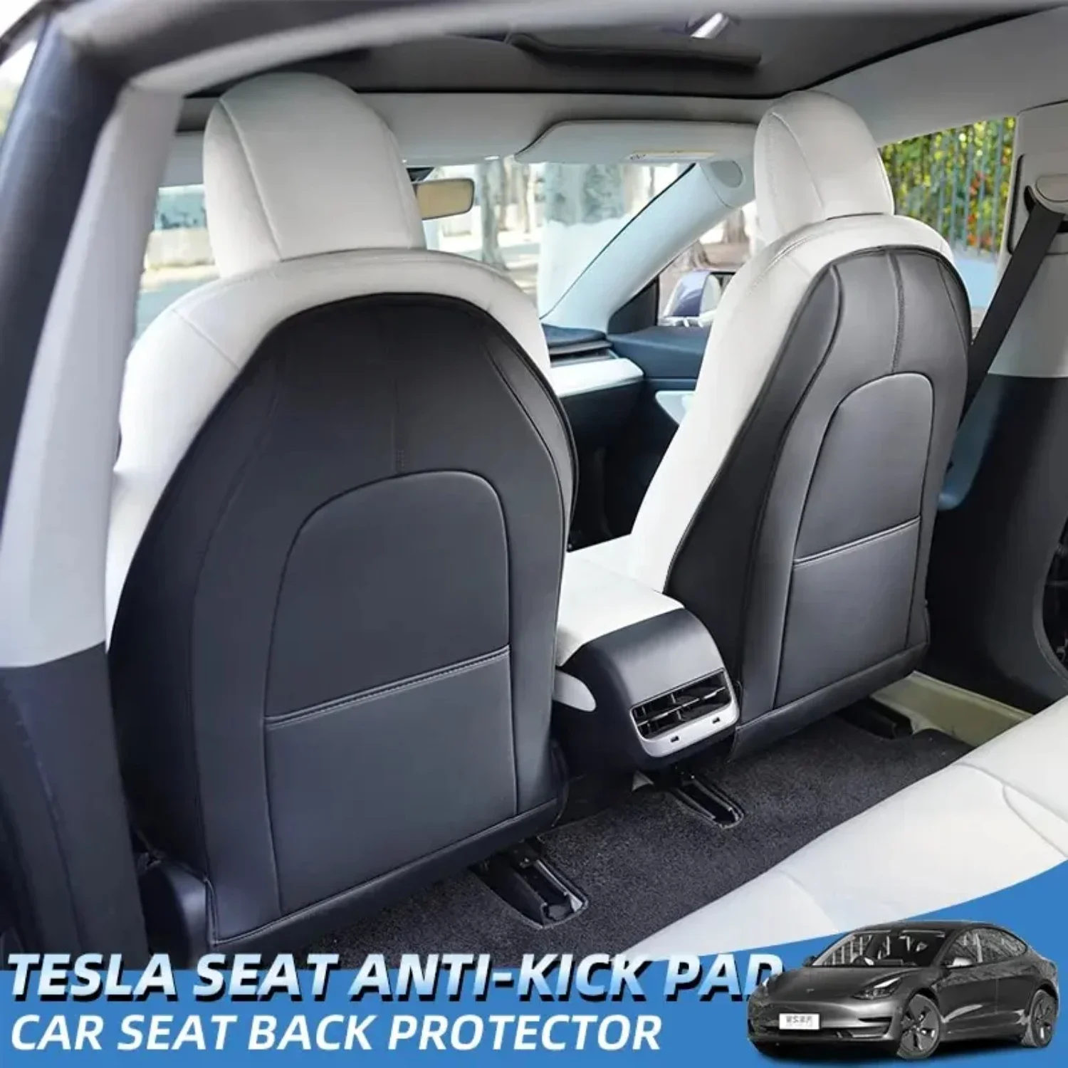 

Keep Your Car Seats Clean and Resilient with Durable, Protective Seat Back Kick Protectors for Tesla Model 3 and Model Y - Featu