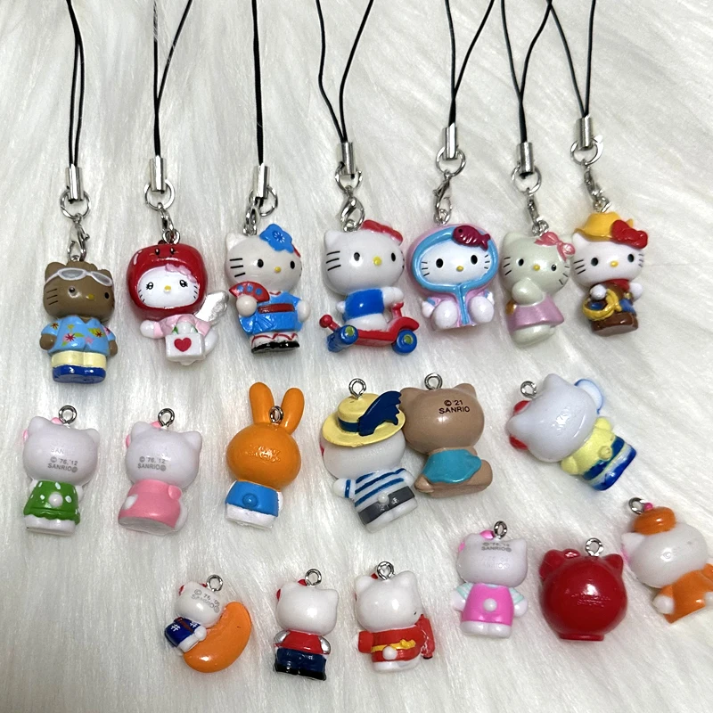 Kawaii Western Cowboy Hello Kitty Mobile Phone Pendant Cute Charm Pink Bow Singing Hello Kitty Rabbit Keychain Bag Pendant Gift