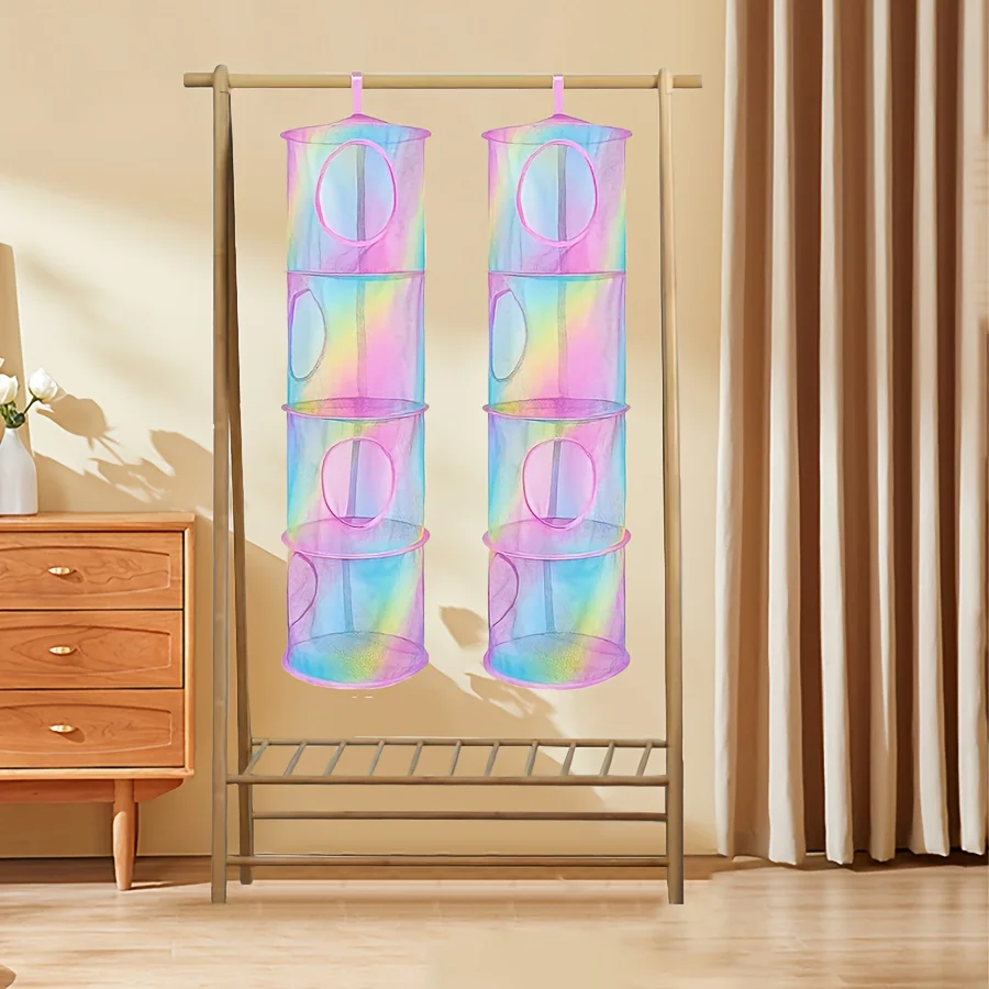1pc カラフルな 4 層折りたたみ式収納ハンモック - 省スペースの家庭用および旅行用ディスプレイネットワーク、アートストレージコンテナ