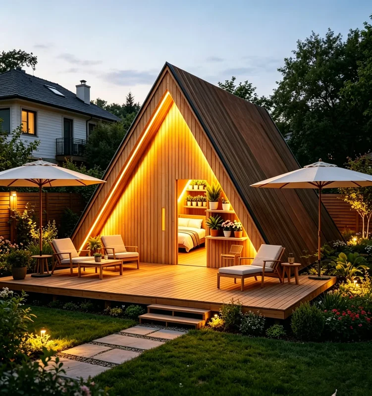 Maisonnette à structure triangulaire, maisonnette à ossature rigide, petite maison classique, maison miniature rétro stable, maison confortable pour la vie quotidienne