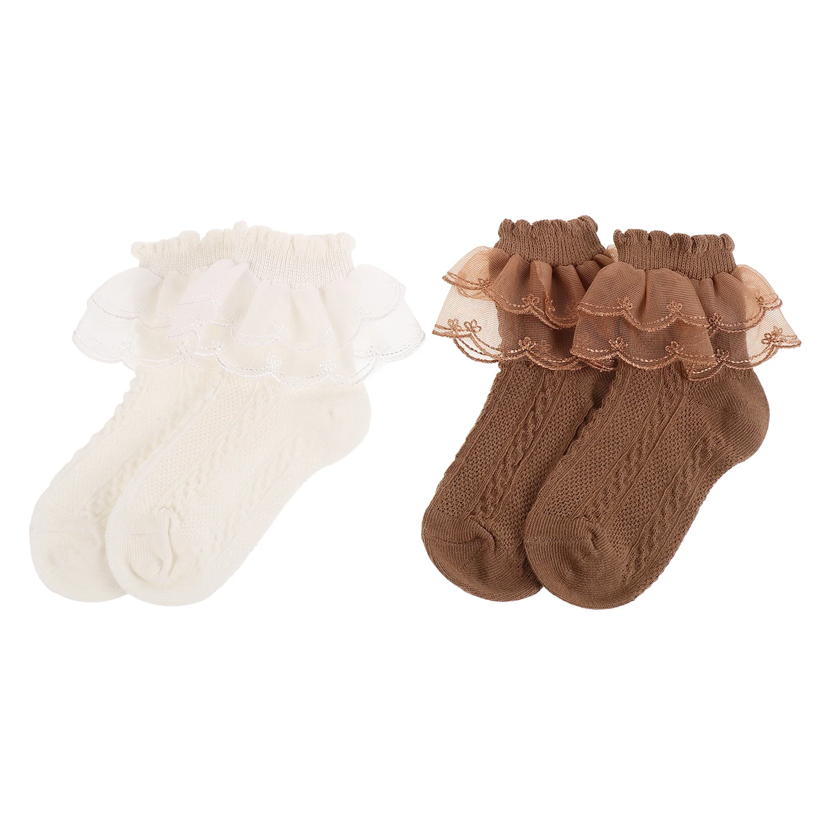

2Pairs Childrens Lace Socks Baby Girl Ruffle Cotton Tutu Scallop High Thin Style Dance Performance Princess Inspired