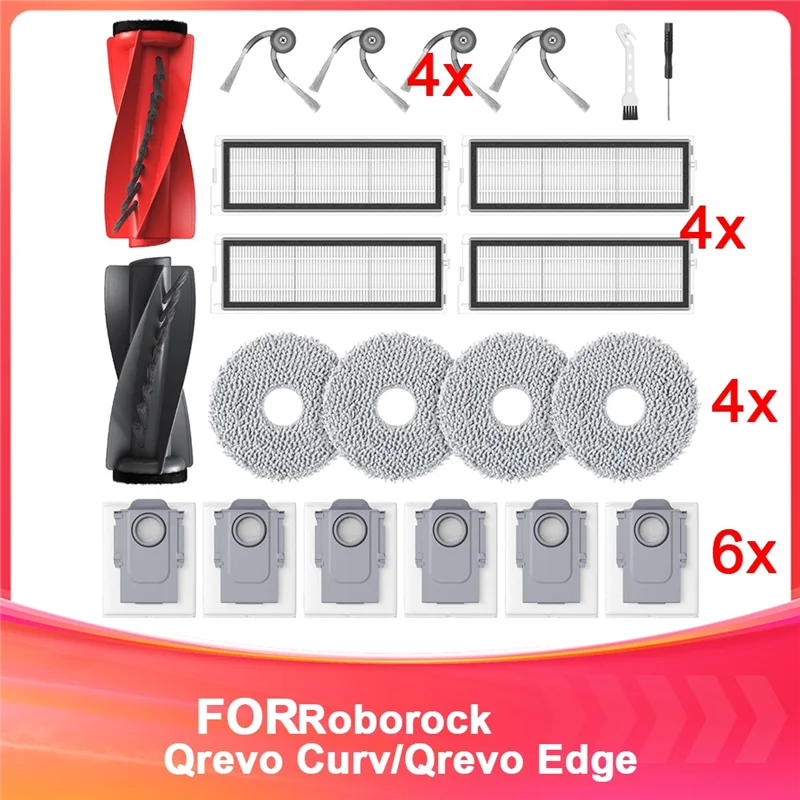 BAAN-Full Replacement Part Set For Roborock Qrevo Curv/Edge With Main Brush, Mop Pads, And Vacuum Bags