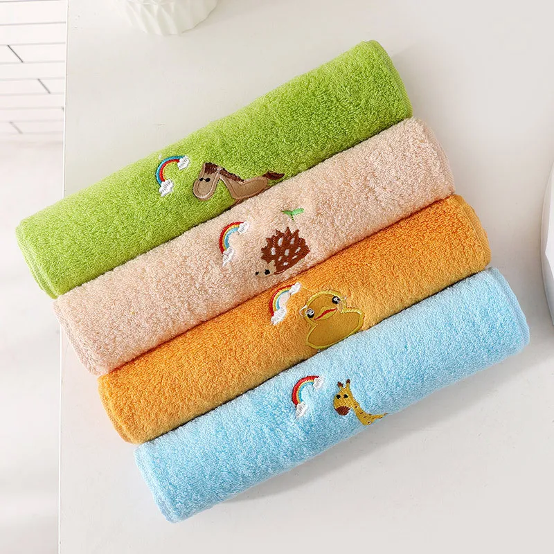 

25x50cm 100% Cotton Cartoon Animal Rainbow Embroidery Soft Home Bathroom Baby Children Hand Face Towel